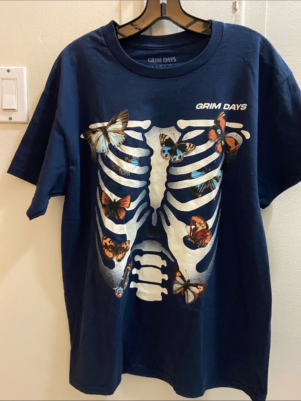 Navy Short Sleeve Rib Cage & Butterfly Graphic Tee